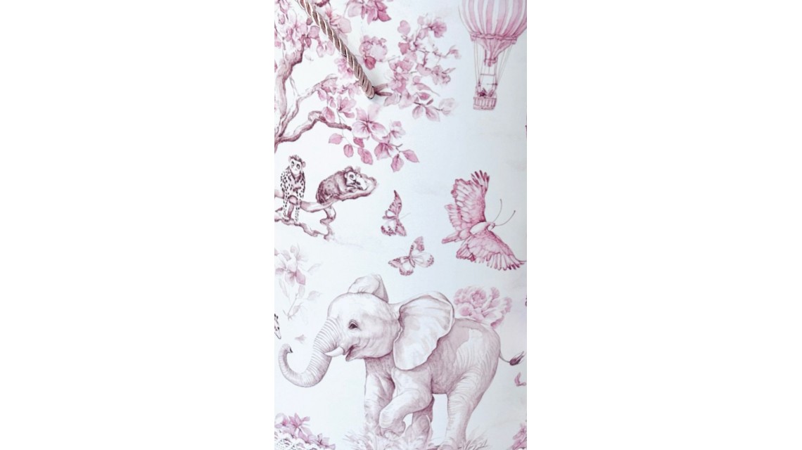 Trusou botez cu animale din jungla si flori exotice roz Toile de Jouy 16